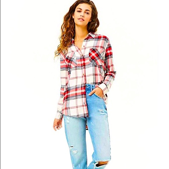 F-21 super soft red plaid button down top - New - Picture 7 of 15